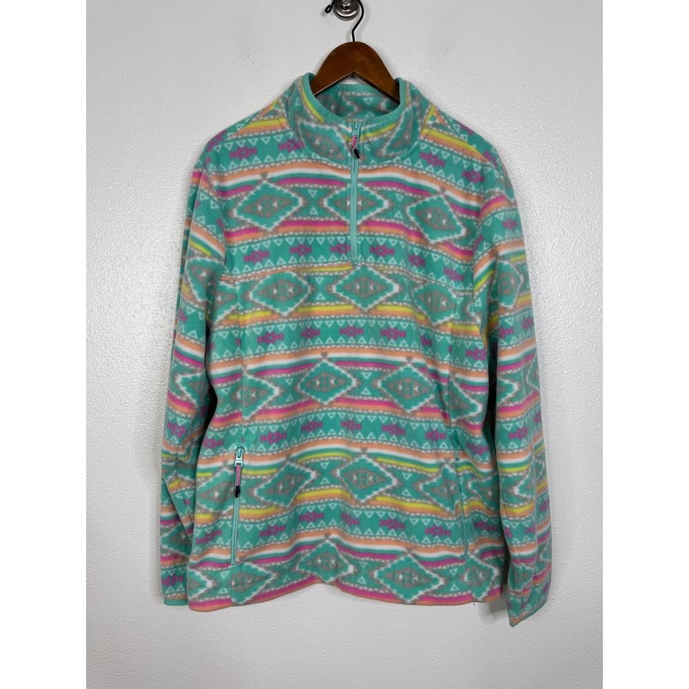 Chubbies Boomshakalaka Fleece Pullover XL Teal‎ Aztec Geometric Quarter Zip Mens